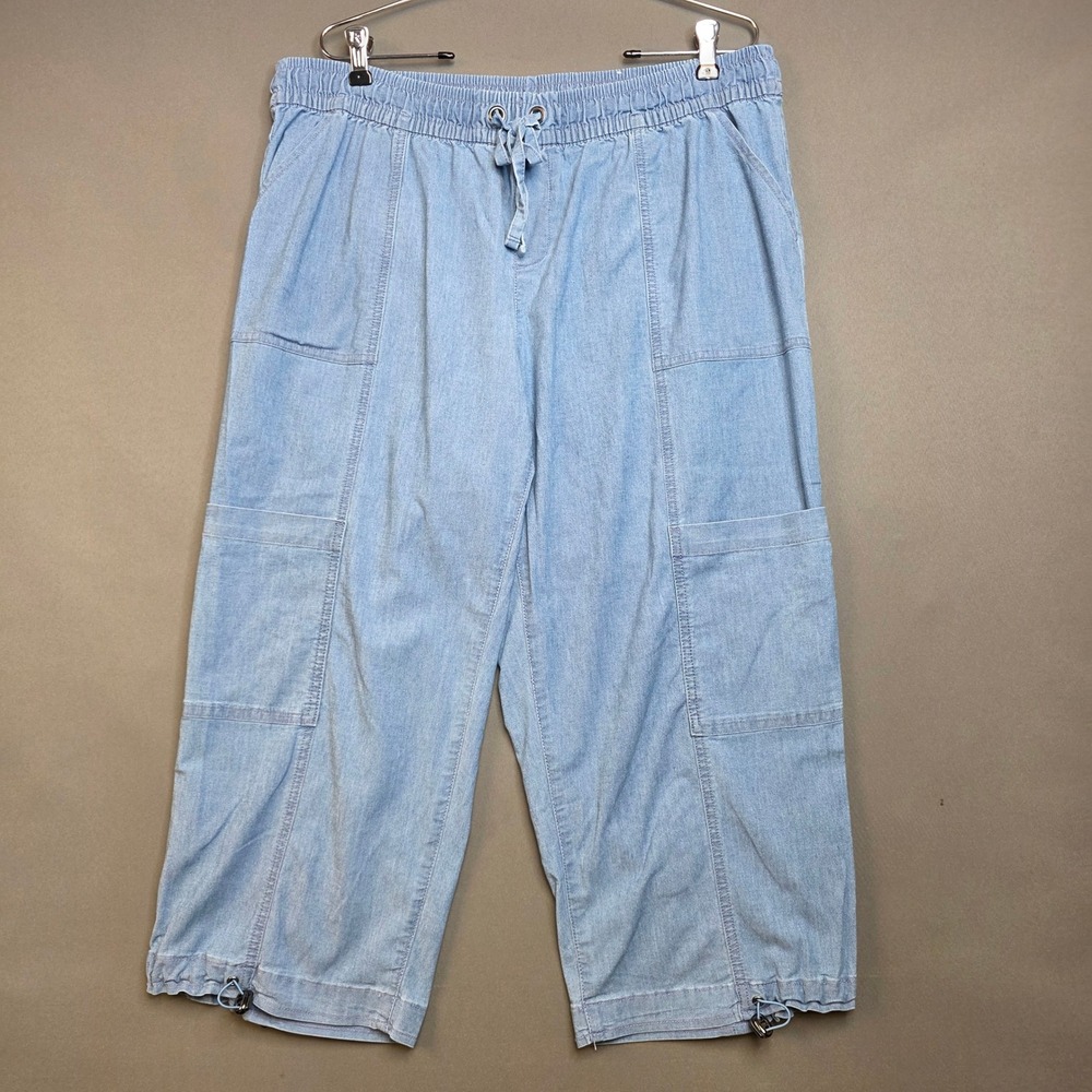 Lane Bryant Pants Women's Cargo Crop Drawstring Hem Light Wash Denim 16